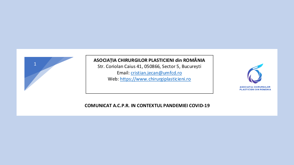 COMUNICAT A.C.P.R. IN CONTEXTUL PANDEMIEI COVID-19 